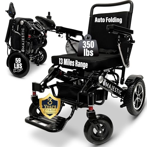 MALISA Electric Wheelchair, Automatic Folding Power Wheelchair for Adults, Foldable Motorized Wheel Chair, Portable Lightweight All Terrain Electric Wheelchairs (Black Frame)