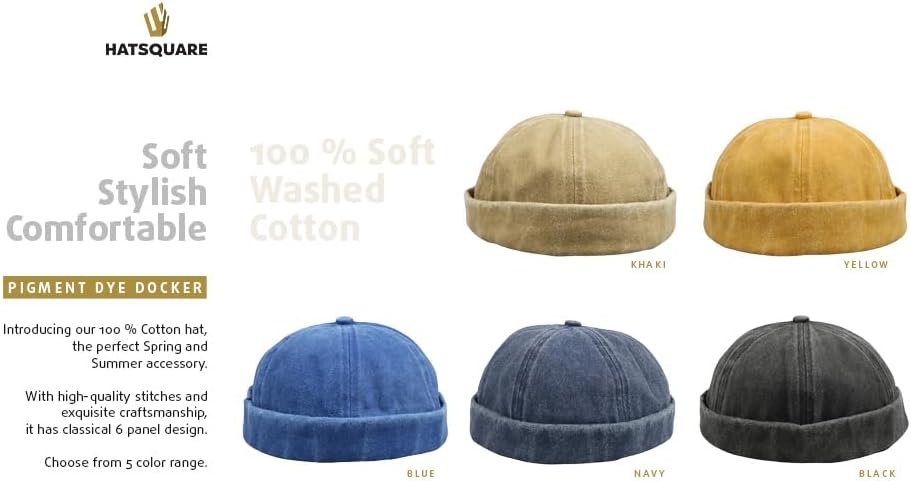 Washed Cotton Docker Cap, Unisex Brimless, Rolled Cuffed Men Skull Beanie, Harbour Pigment Dyed Hat - Image 4
