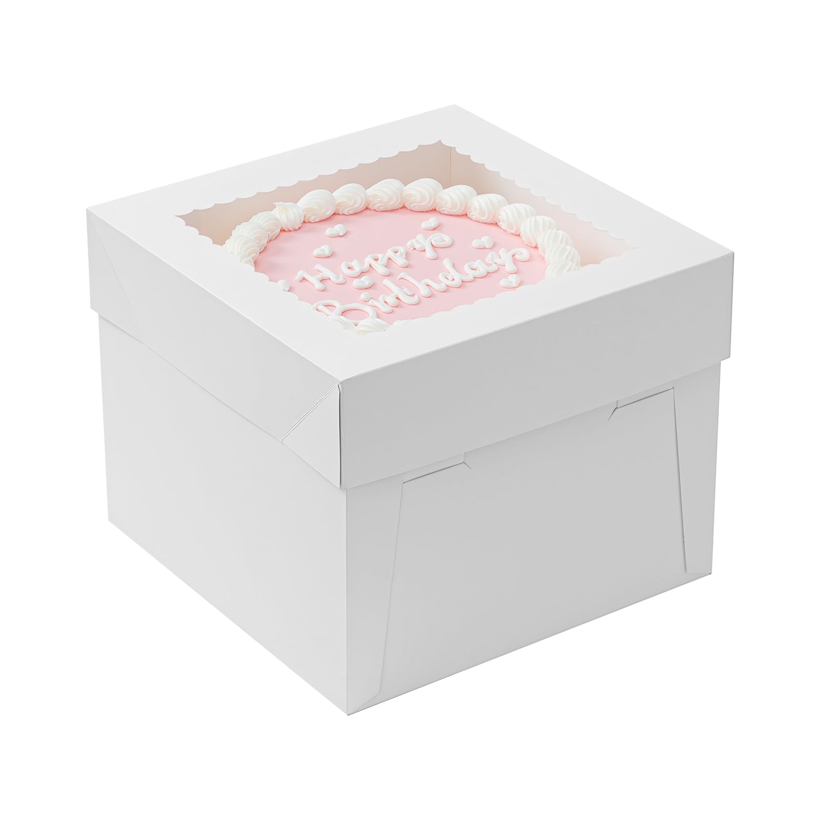 Vorfre 10 Pcs Cake Boxes, 10x10x8 Inch Cake Boxes with Window, White Square Cake Boxes 10 Inch, Large Cake Box Bakery Boxes for Cakes, Pastries, Desserts, Cookies, Pies, Wedding, Birthday, Party