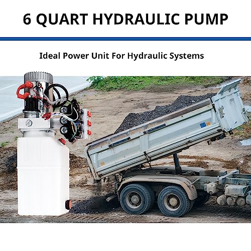Image of Hydraulic Pump 6 Way 6 Quart Hydraulic Power Unit 1.6-3KW Hydraulic Lift DC 12V 3200 PSI Double Phase Electric Hydraulic Car Lift Pump for Car Lifting Platforms