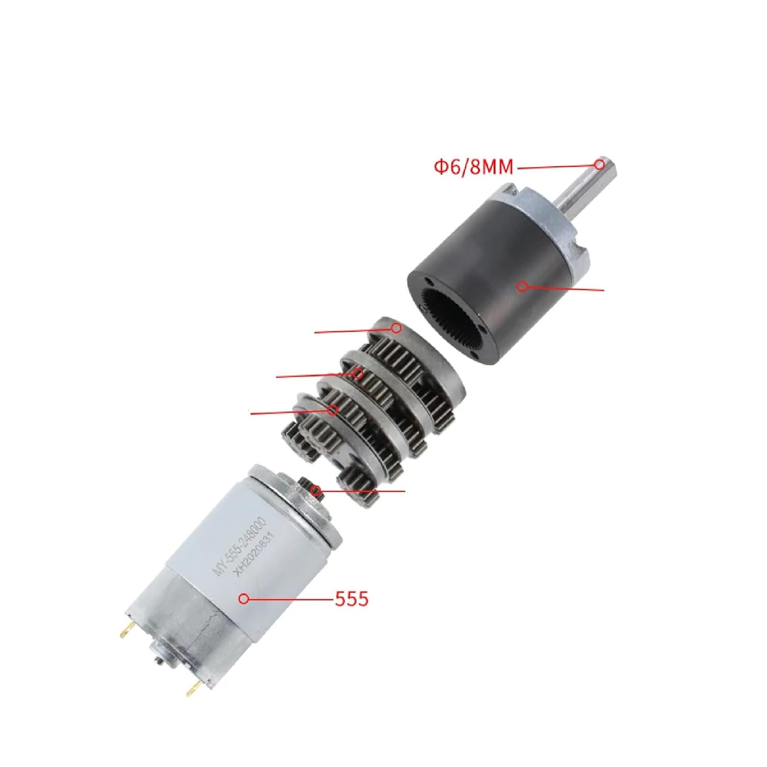 36GP-555 Planetary Gear Motor, DC 12V, High Torque 100kg.cm, Adjustable Speed, Reversible Rotation, Permanent Magnet (98rpm 24V 6mm Shaft)