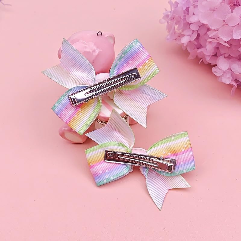 Moño de cabello con clip rainbow grosgrain para niñas miniatura 7