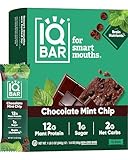 IQBAR Brain and Body Plant Protein Bars - Chocolate Mint Chip - 12-Count Low Carb - Gluten Free, High Fiber, Vegan Snacks - Low Sugar Meal Replacement