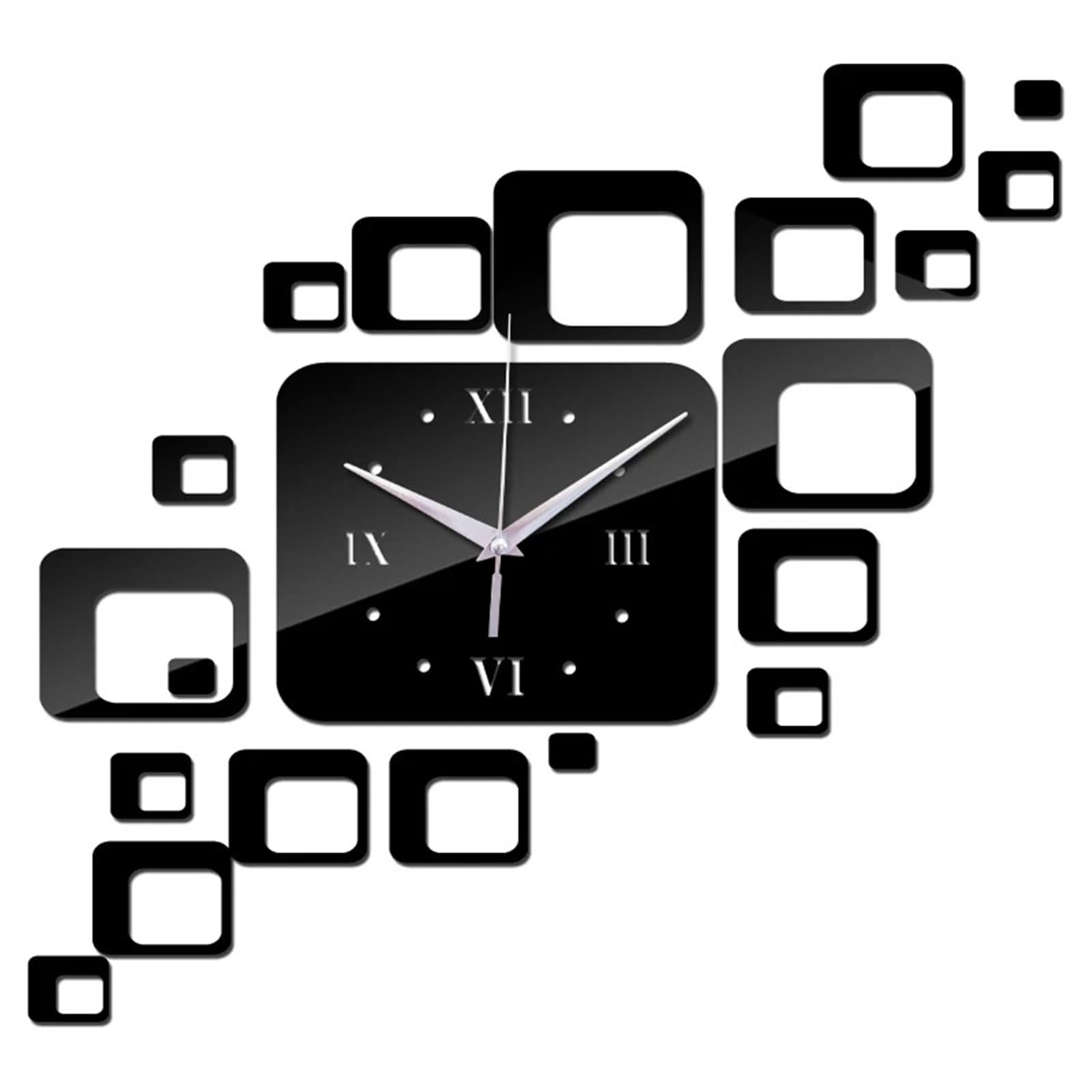ZXGRfdefa clock, Wall Watches Living Room Home Decor Diy Mirror Material Sticker(Black)