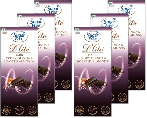 Image of Sugar Free D'lite Quinoa & Almonds Dark Chocolate Bar, 80 Grams (Pack Of 6)