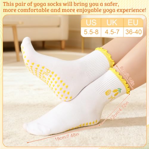 Image of Jspupifip 2 /4 /5 Pairs Womens Embroidery Non Slip Pilates Yoga Socks | Cute Grippy Crew Socks Offered Fit Barre Workout Hospital Indoor Barefoot Daily Activities For Ladies