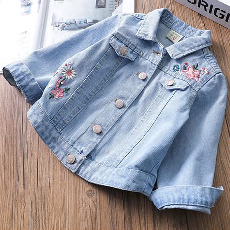 ASHER FASHION Girls Kids Denim Jacket Toddler Retro Floral Embroidered Long Sleeve Button Down Jean Jacket Coat Outwear2