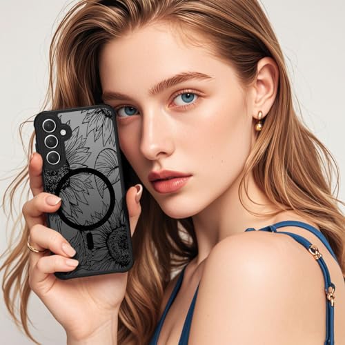 Oxytter Magnetic Case for Samsung Galaxy A15 [Compatible with MagSafe] Black Flower Floral Case for Women Girls Soft TPU Bumper Hard PC Back Anti-Fall Shockproof Protective Slim Cover A5 - image 7