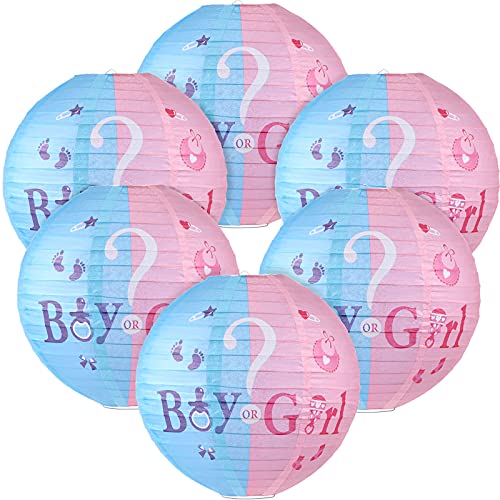 6 Pieces Gender Reveal Party Hanging Decorations Blue Pink Baby Boy or Girl Gender Reveal Props Ideas Paper Lanterns Baby Shower Hanging Paper Lantern for baby Gender Reveal Party Decorations Supplies