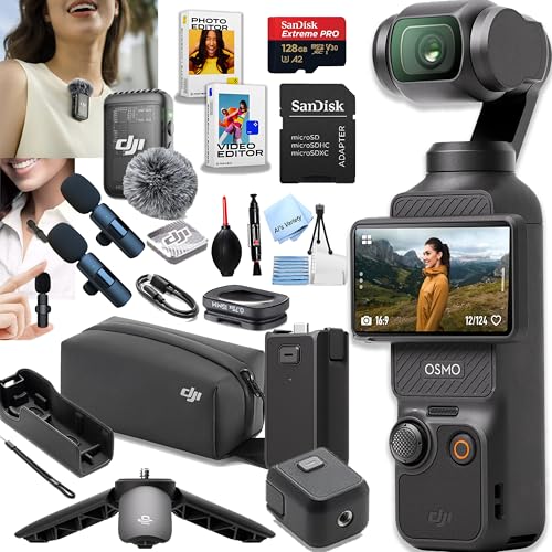Image of DJI Osmo Pocket 3 Creator Combo, Vlogging Cameras, 4K /120fps Vlog Camera, 3-Axis Stabilization, Face /Object Tracking, Mic Included + 128GB Memory, 2pc Mic, Software + More (Podcast Vlogging Bundle)