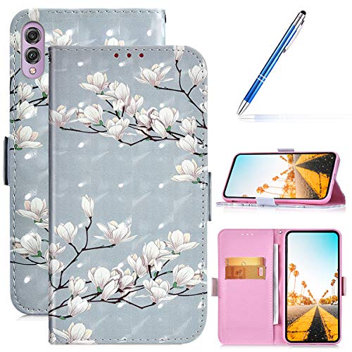 Robinsoni Case Compatible with Huawei Honor 8X Cover PU Leather Case Folio Flip Wallet Cover with Kickstand Hand Strap Card Slots Magnetic Closure Notebook Cover Wallet Case,Magnolia