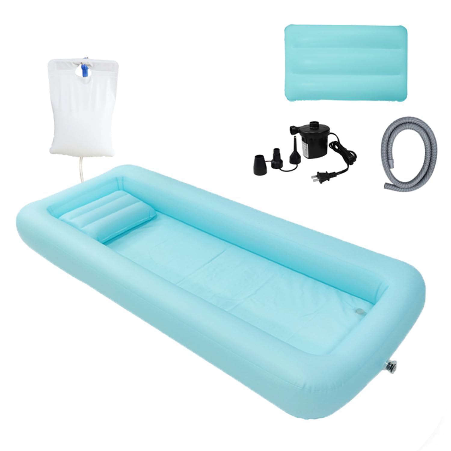 Vasca Da Bagno Gonfiabile,Vasca Per Doccia,Set Doccia Con Vasca Da Bagno Gonfiabile,Sacca Per l'Acqua e Pompa Ad Aria,Adatto a Persone Con Disabilità,Anziani e Pazienti Allettati,Portatile(Blu)