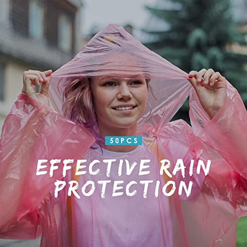 ELECDON Rain Ponchos for Adults Disposable Plastic Raincoats, and Family Rain Ponchos with Drawstring Hood Disposable Emergency Ponchos Perfect for Camping, Hiking & Travel (30g/pcs)