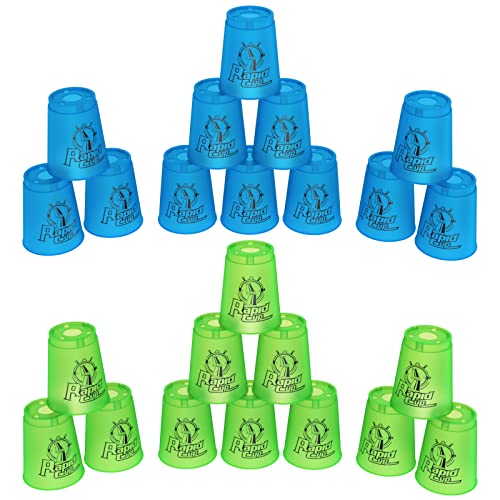 Dewel Stacking Cup Game With 15 Stack Ways, 24Pcs Cup Stacking Set, Sport Stacking Cups Bpa-Free Material, Classic Family Game, Great Gift Idea For Stack Games Lover. (Blue & Green) #TOP4