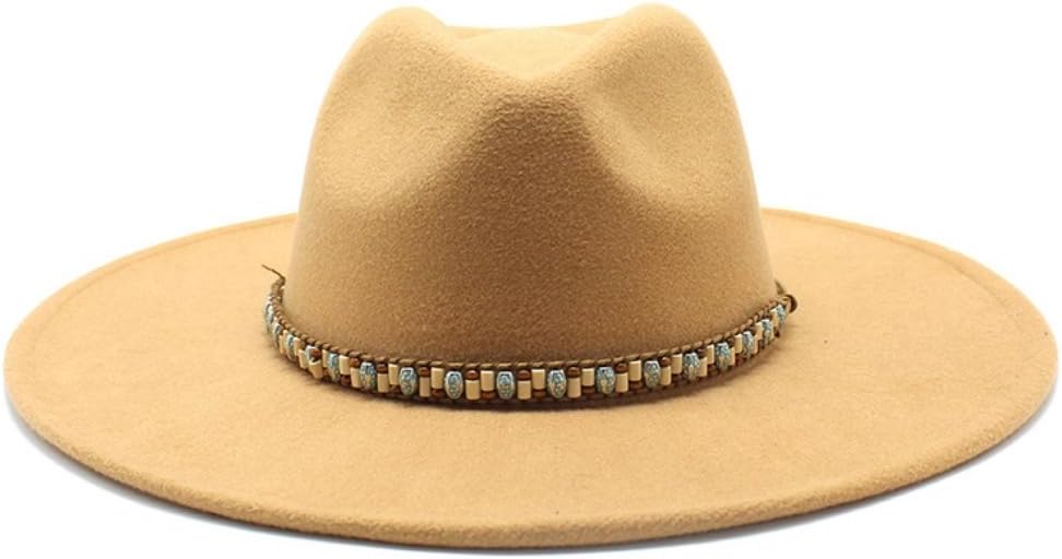 Western Felt Cowboy Hat, White, Turquoise Beaded Band, Wide Brim