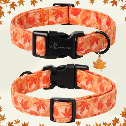 ARING PET Herbst Orange Hundehalsband, Herbst Ahornblatt Hundehalsband mit Schnellverschluss aus Kunststoffschnalle, Bequemes Baumwoll Halsband für Jungen und Mädchen Hunde