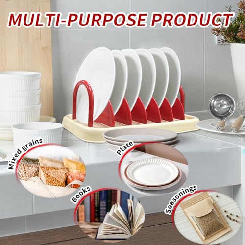 xtemtoamz Rangement Casserole Range Couvercle, Rangement Assiettes Placard, Range Assiette Amovible pour Tiroir, range Casserole Pouvant Accueillir Jusqu'à 7 Couvercles, Rouge et Blanc – vue 6