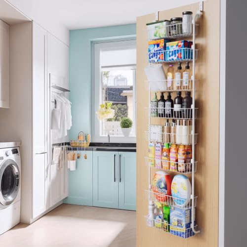 Image of Delamu Over The Door Pantry Organizer, 8-Tier Hanging Spice Rack | Large Pantry Door Organization and Storage Seasoning Shelves, Door Organizer for Kitchen, 17.1 inchW x 65.4 inchH x 5.8 inchD, White