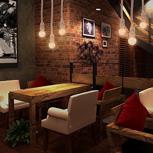 DIY Retro Hanfseil Industrie Kronleuchter, E27-Gewinde Retro-Industriestil Hängeleuchte Pendelleuchte für Home Restaurant Bar Lager Bauernhof, Nicht enthalten Glühbirne (1 Kopf) – Bild 7