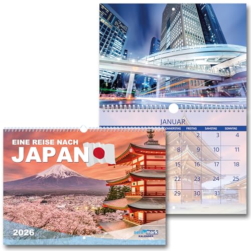 Calendrier mural japonais 2026 au format A4 (déplié DIN A3) avec calendrier comme planificateur familial, voyage, cadeau de Noël ou d'anniversaire, architecture naturelle, calendrier japonais