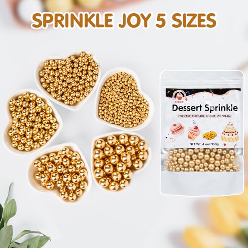 Image of Edible Gold Pearl Sprinkles for Cake Decorating, 130g /4.58oz, Sugar Pearls for Cupcakes, Cookies, Donuts, Ice Cream Toppings, Wedding Birthday Christmas Party Supplies