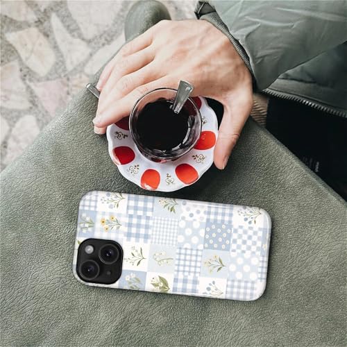 Coque antichoc iPhone 13 14 durable et anti-rayures à double couche protectrice patchwork bleu