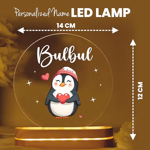 Image of PRINTHUA Personalized LED Night Table Lamp with Custom Name, Unique Gift for Women, Men, Kids, Girlfriend, Boyfriend, Husband, Wife | Perfect for Birthdays & Special Occasions (Cute Penguin)