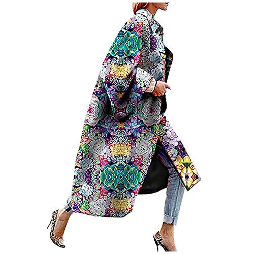 Meikosks Floral Plus Size Jacket Womens Long Trench Coat Oversized Outerwear Flared Sleeves Cardigan White