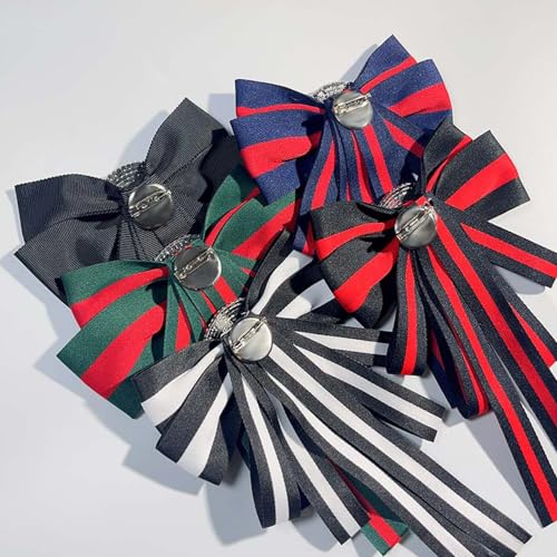 Chamvino Rhinestone striped Ribbon big bow tie exaggerated large bow tie sweater neckline Brooch（Green and Red） by Chamvino - Image 4