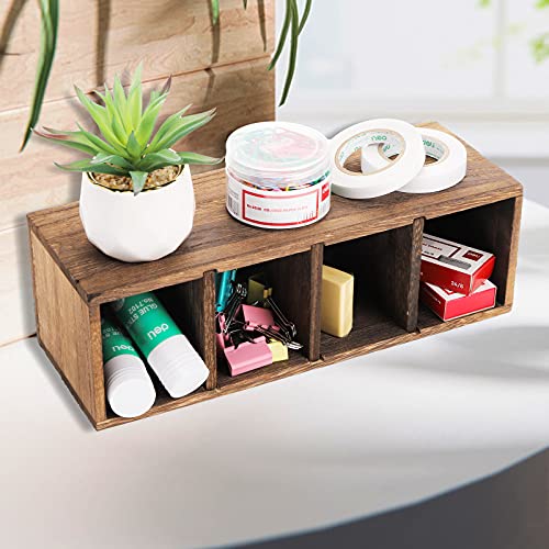 Dicunoy 2 Pack Wooden Pencil Desk Organizer Holder, 4 Compartments Rustic Wood Remote Control Holder - Image 4