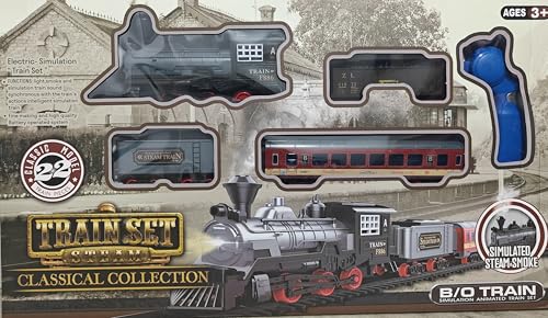 Image of IndusBay Remote Control Train & Track Set Simulation Smoke Locomotive Engine W /Cargo Passsenger Vehicle,Light & Sounds, Train Toy Gift for Boys Girls