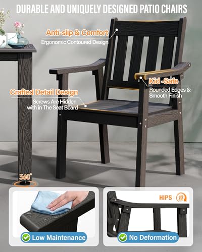 Image of YEFU Patio Dining Chairs Set of 4: All Weather Outdoor Dining Chairs with Wide Curved Seat and Backrest - Outdoor Furniture Plastic for Outside Backyard /Garden /Porch /Deck 350lbs Capacity Black