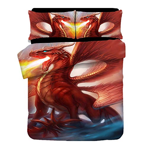 Funda nórdica de lujo con dragón 3D rojo y negro para cama 135 acabado premium de 220x230 cm 2