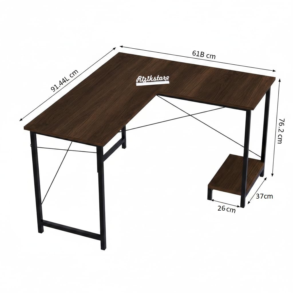 RIZIK Store L-Shaped Computer Desk | 50-Inch Corner Gaming & Study Table with Engineered Wood Top, Metal Frame & CPU Shelf | Writing Workstation for Bedroom, Office & Small Rooms (Brown) — Amazon image 2