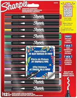 Sharpie Creative Marker Acrylic Paint Pens | Water-Based Paint Markers | No-Bleed Ink Writes on Most Surfaces | Bullet Tip | Crafting & Art Supplies | Assorted Colours | 12 Count
