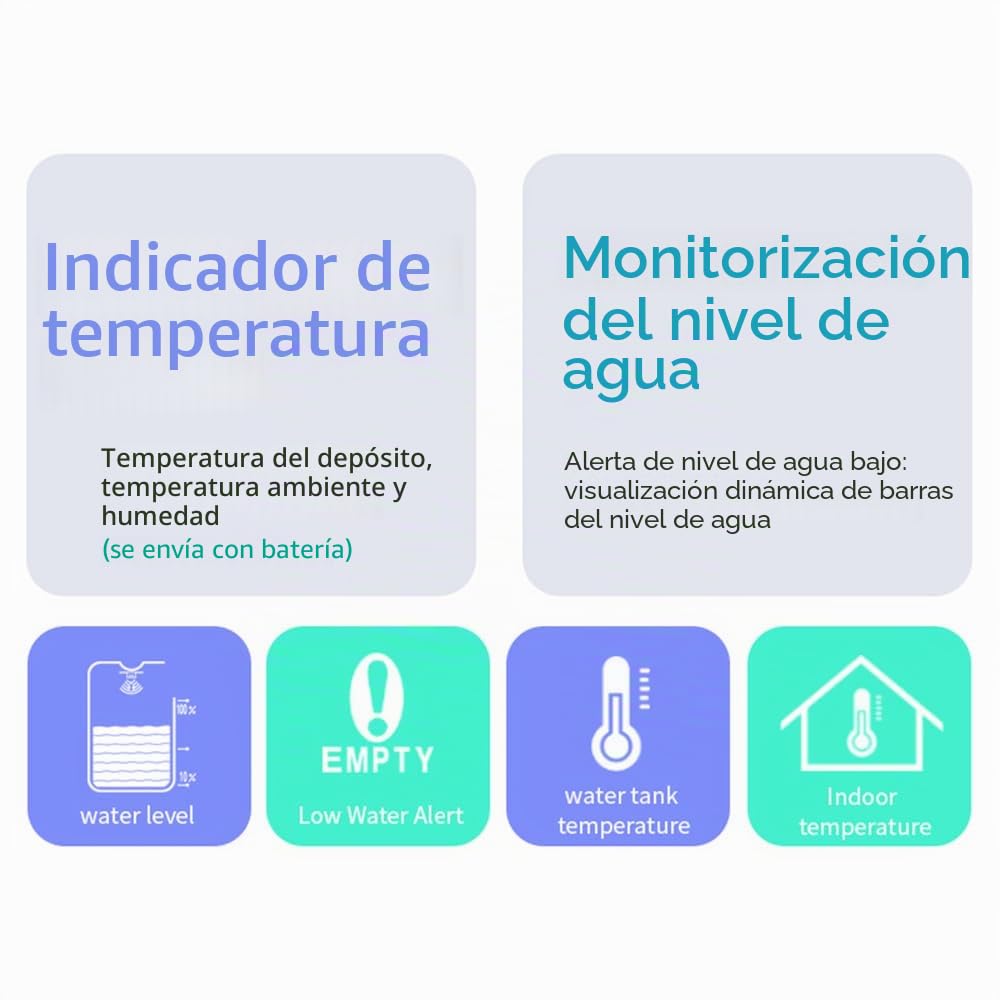 Indicador de nivel ultrasónico inalámbrico para tanques de agua con sensor de temperatura e indicador de tiempo