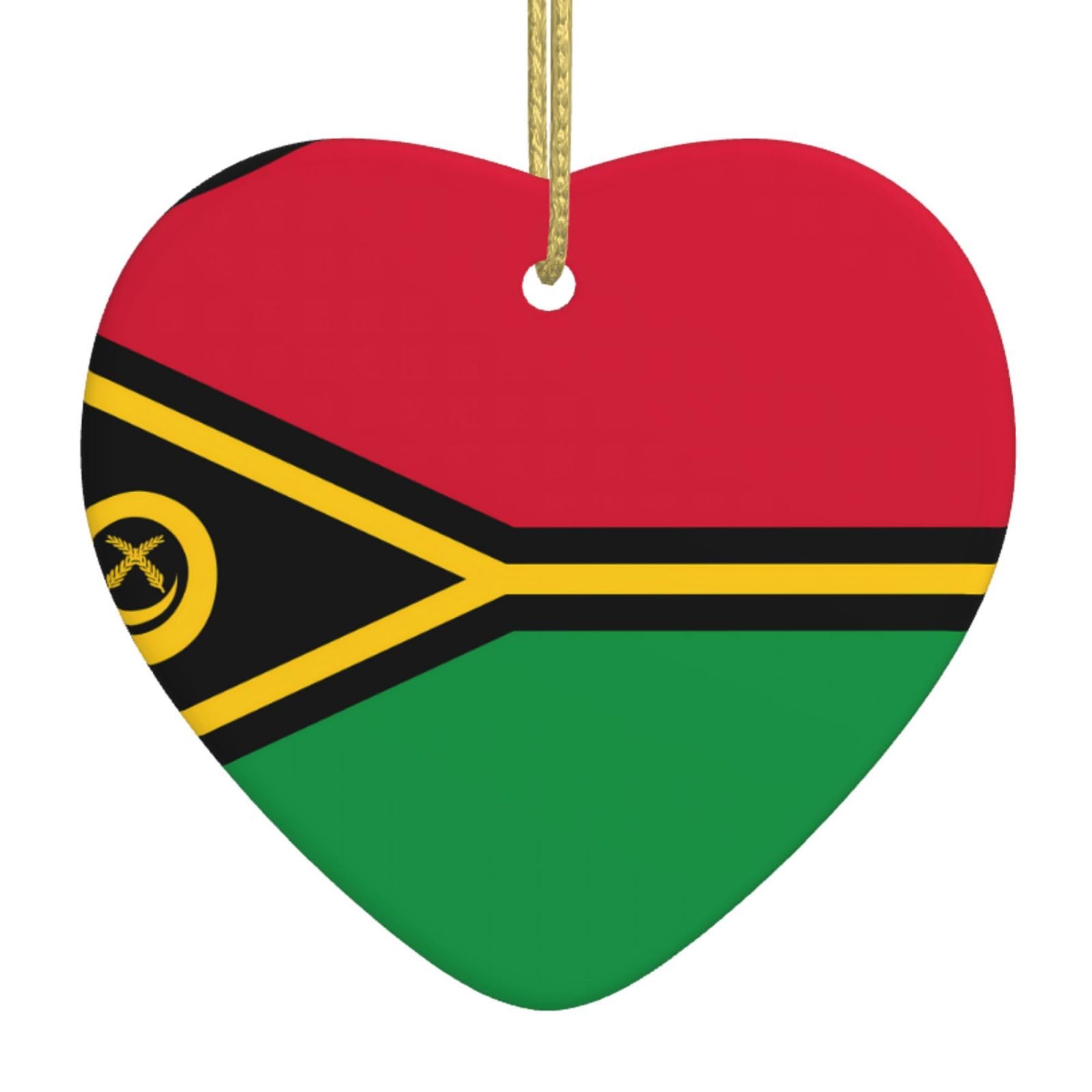 Flag of Vanuatu Ceramic Christmas Heart Pendant with Silk Thread, Christmas Tree Home Decoration