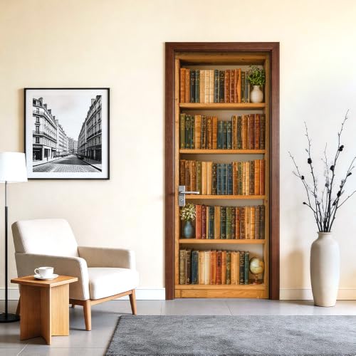 Image of Bookshelf Door Sticker, Library Door Cover, 30.3x78.7in