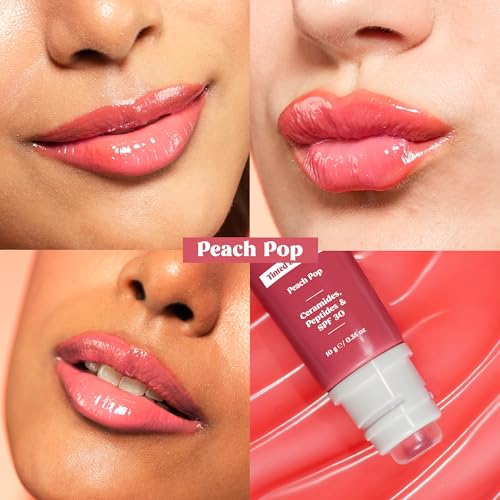 Image of RENEE Juicy Fix Tinted Lip Balm- Peach Pop | Shiny, Glossy Finish | Protects Lips With SPF 30 | Repairs & Nourishes Dry, Flaky Lips | With Peptides, Ceramides & Hyaluronic Acid | 10 g