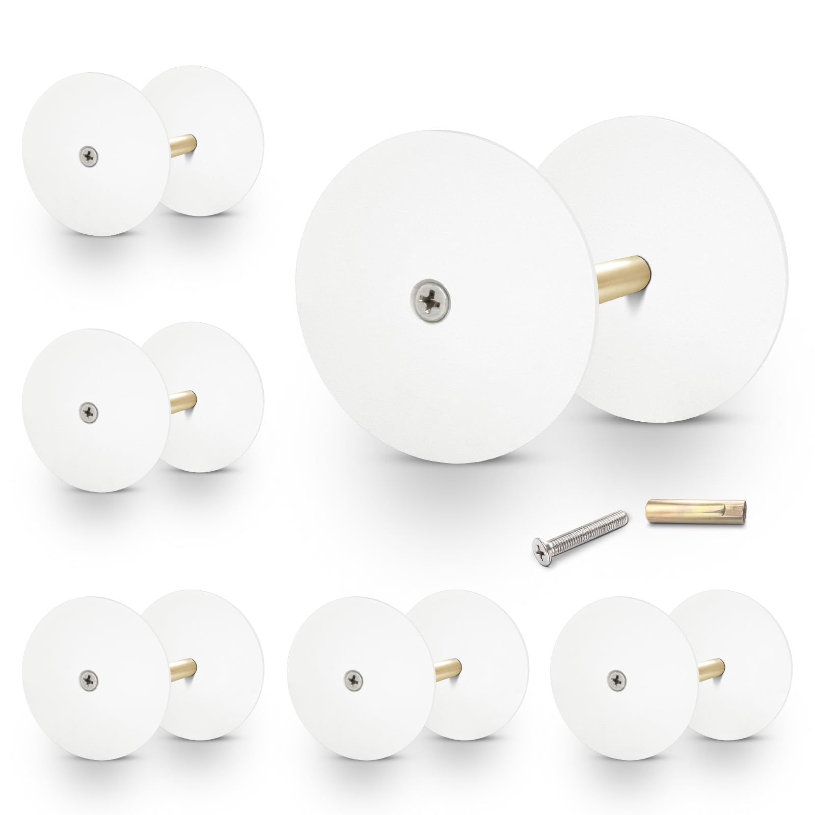 Metal Door Hole Cover Plate for Deadbolt, 2-5/8 Inch Round, White, 6 Pack