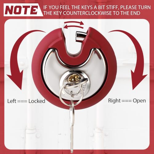 Image of Chumia 16 Pack Padlocks Keyed Alike, Stainless Steel 2-3 /4 inch Wide, 3 /8 inch Shackle Disc Locks for Outdoor, Storage Units, Garages, Gym Lockers (Red)
