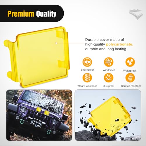 Image of Nilight 3 Inch Cube Light Pod Covers 2 PCS Yellow Color | Protective Durable Polycarbonate Lens, Waterproof Dustproof Scratch-Proof for Square Off Road Driving Lighting