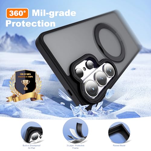 Image of for Samsung Galaxy S26 Ultra Case with 360Rotatable Magnetic Ring Stand Compatible with Mag-Safe Military Protection Matte Translucent Phone Case for Galaxy S26 Ultra 6.9 inch,Black