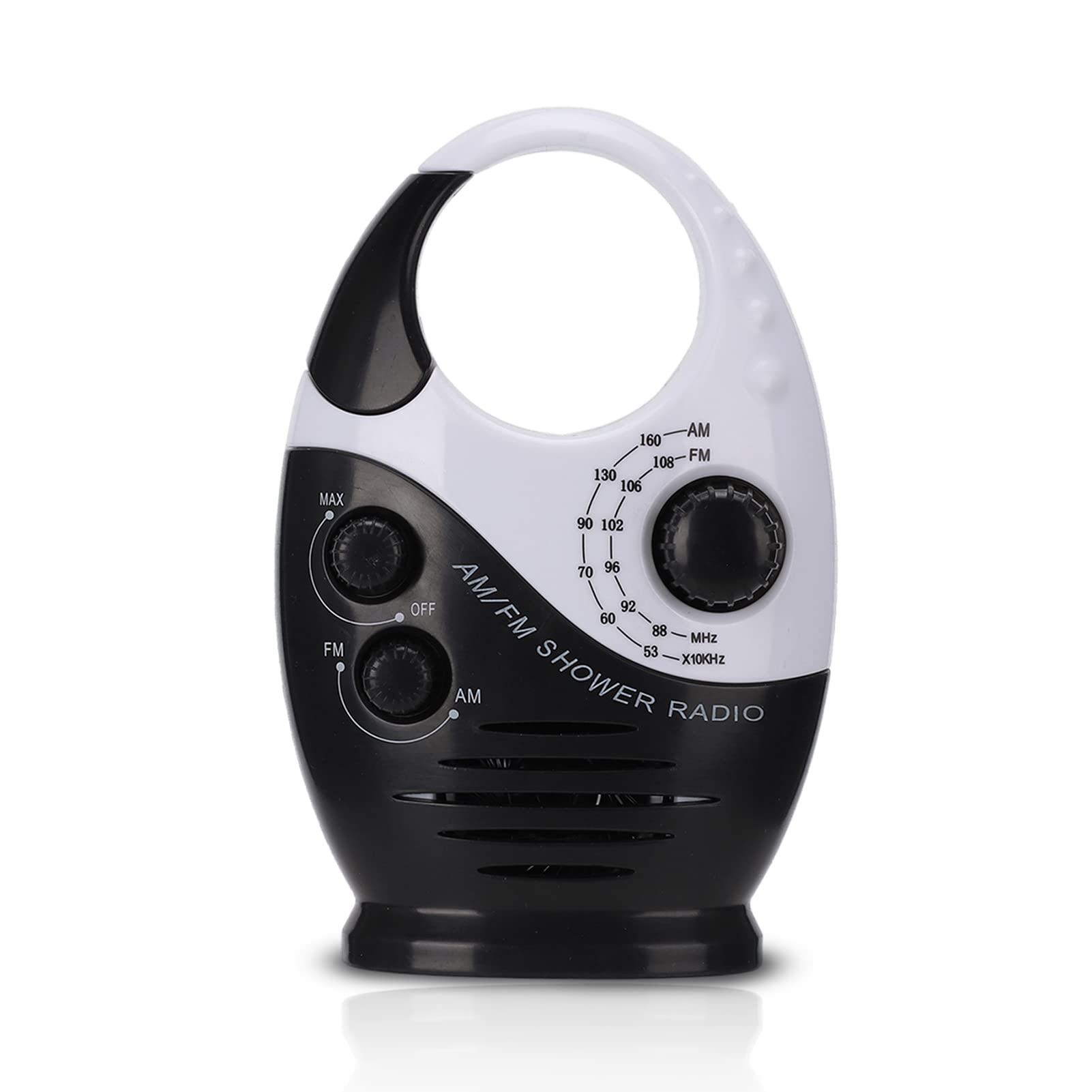 Yunseity Radio de Ducha a Prueba de Agua, Radio Am FM Portátil de Doble Banda con Diseño de Gancho, Altavoz Incorporado de Radio con Batería, para Baño Cocina Uso Al Aire Libre (Negro)
