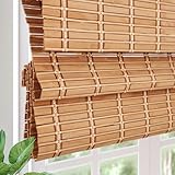 Comzone Blinds Cordless Blackout Bamboo Roman Shades, Easy Installation Natural Woven Wood Shades, Great Privacy Lined Bamboo Blinds for Windows, Biscuit