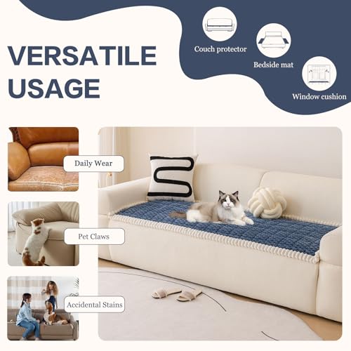 DREAMINGO Pet Couch Covers for Sofa Non Slip Fuzzy Dog Sofa Covers Washable Geometric Jacquard Couch Cushion Protector Blue Pet Bed Mat 27.6x70.9 Inch — view 5