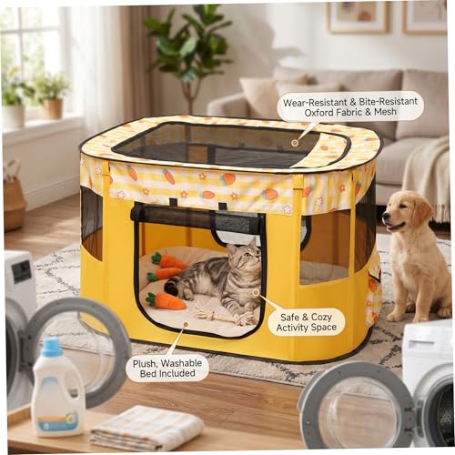 Parc pour chien et chat jaune pliable de 70x55x40 cm - 8