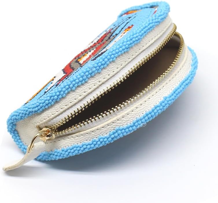 Lavivia Handmade Beaded Coin Purse, Native American Style Seed Beads Coin Pouch, Colorful Beaded Coin Bag, Small Wallets for her. Turquoise Blue - Image 3