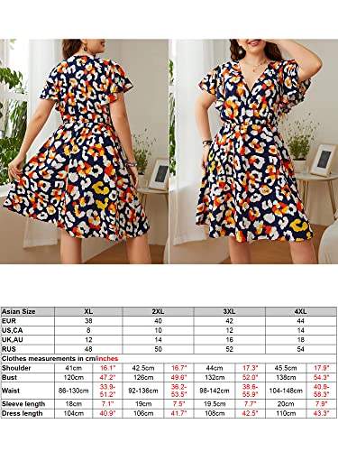 Kiboule Vestido feminino plus size estampado manga curta cintura elástica vestido casual