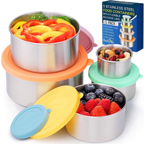 Stainless Steel Food Storage Containers - Metal Set of 5 Snack Size